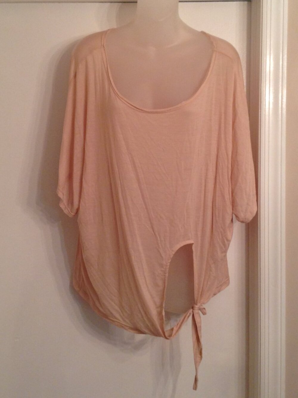 POL Sheer Oversized Front Side Tie Slouchy Batwing Short Sleeve Shirt M
